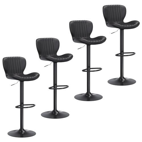JAMFLY Set of 4 Adjustable Black Leather Bar Stools