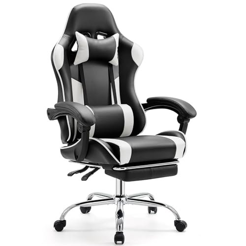 Ergonomic Video Game Chair with Footrest and Lumbar Support for Adults