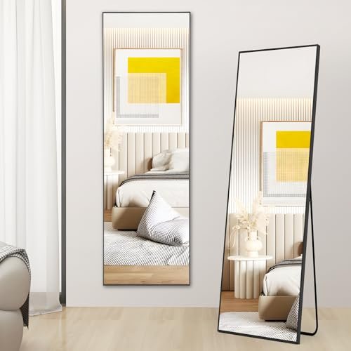 Black Full-Length Floor Mirror with Stand for Bedroom and Living Room