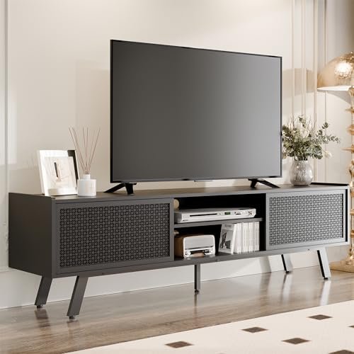 Adjustable Shelves Black TV Stand for 65-70 Inch TV