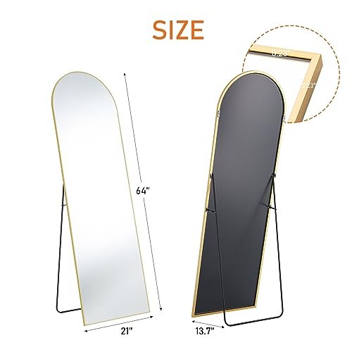 Gold Arched Full-Length Mirror - Standing/L earn Wall Decor for Bedroom & Cloakroom