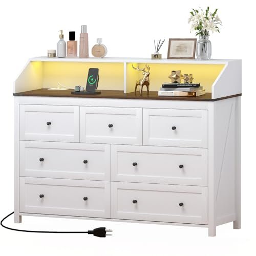 LED Charging Dresser with RGB Lights, 7-Drawer Chest