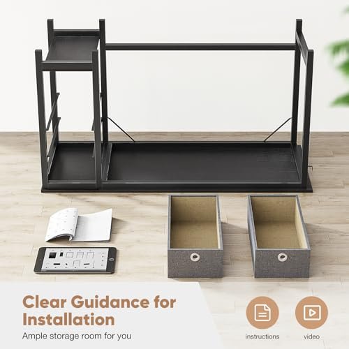 Elegant 48-Inch Black Corner Desk with Storage for Home or Kids' Office