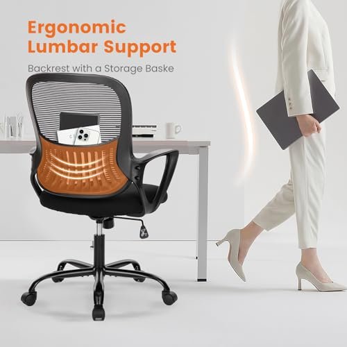 Superone Ergonomic Mid-Back Office Chair with Lumbar Support and Wheels for Students and Home Offices