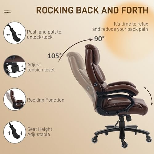 Dark Brown Big and Tall Executive Office Chair with Wheels