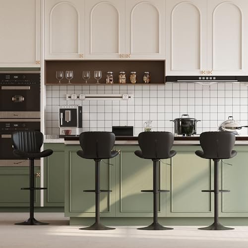 JAMFLY Set of 4 Adjustable Black Leather Bar Stools