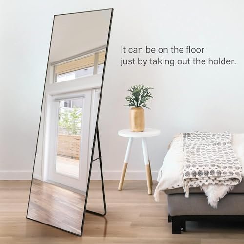 Black Aluminum Frame 65x22 Lean Mirror for Bedroom