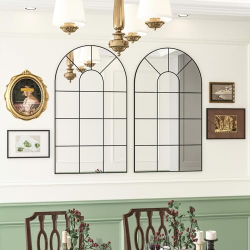 Elegant Black Framed Arched Mirror for Living Room, Bedroom, Entryway