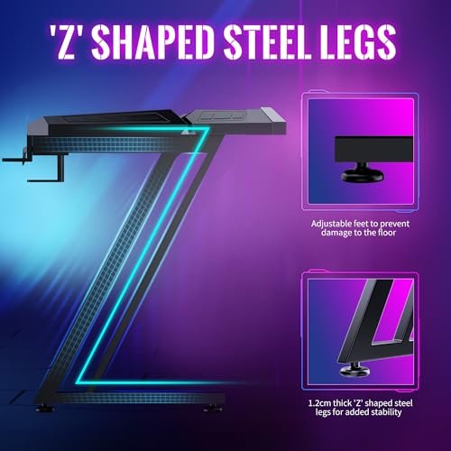 Black Compact Gaming Desk with LED Lighting