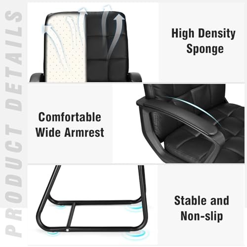 2 Pack Arm Reception Chairs, Metal Frame, PU Leather, Sled Base