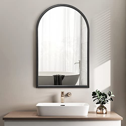 Elegant 30x20 Black Arched Bathroom Mirror