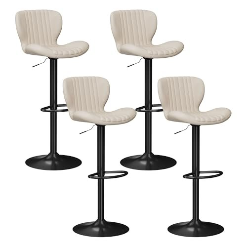 Shintenchi Beige Faux Leather Swivel Bar Stools Set of 4