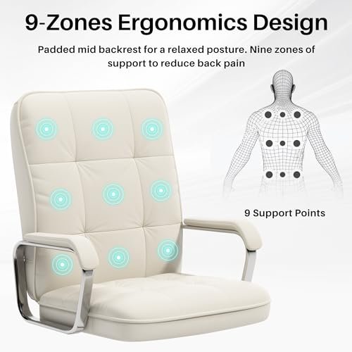 White Swivel Office Chair with Wheels and Padded Arms