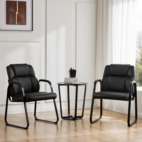 Superone Leather Guest Chair Set of 2, Comfy Padded Arms for Elderly