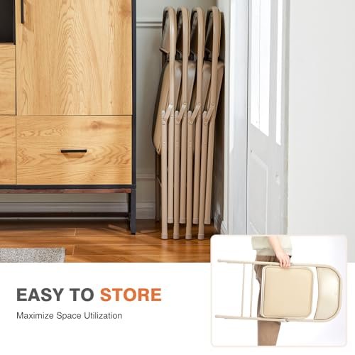 Superone 4 Pack Folding Chairs, Leather Padded, Sturdy Metal, Easy Storage