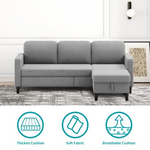 Light Gray Convertible Sectional Sofa for Living Room & Office