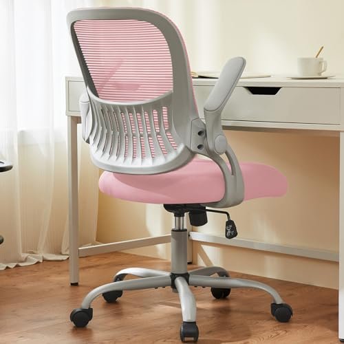 Ergonomic Pink Desk Chair with Wheels for Home and Student Use