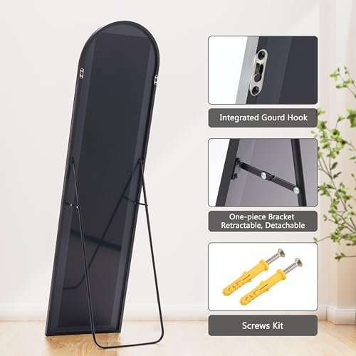 Elegant Black Arched Mirror with Stand for Bedroom