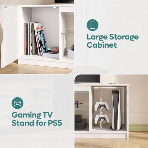 Modern TV Console with Removable Glass Shelves & RGB Lighting for 55/60/65 Inch TVs