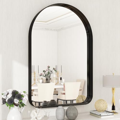 Modern Black Mirror Wall Panel with Rounded Corners