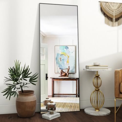 Black Aluminum Stand 64" Full-Length Mirror for Bedroom and Living Room