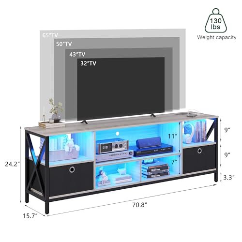 HNEBC TV Stand with Charging Station, 75+ Inch TVs Console (Grey)