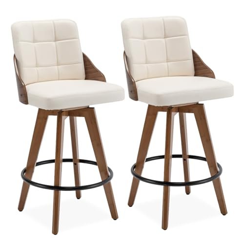 Beige PU Upholstered 360 Swivel Counter Stool