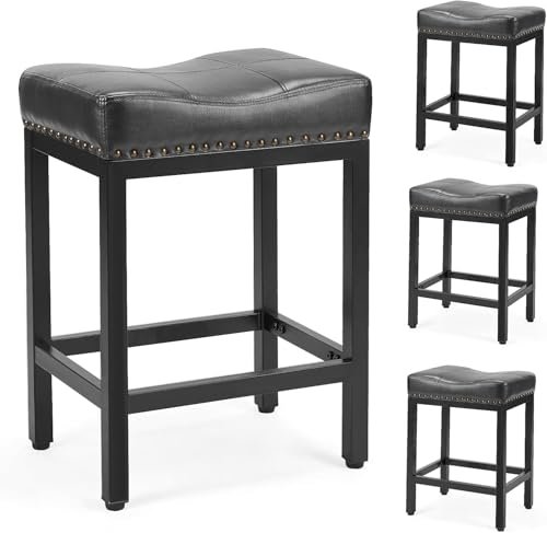 4 Pack 24-Inch Black Upholstered Bar Stools for Kitchen Island