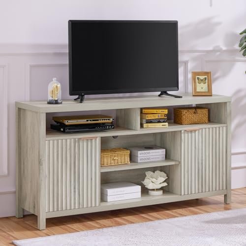 Mid Century Gray Oak TV Stand, Heavy Duty Storage, 50-65" TV