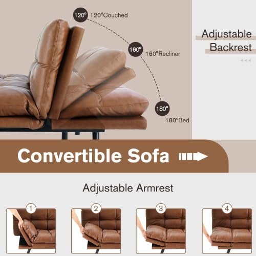 Sleeper Convertible Futon Couch with Memory Foam for Living Room (Brown)