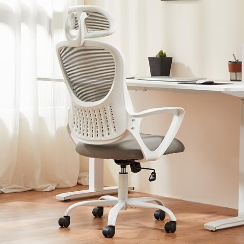 Superone Ergonomic Office Chair, Grey with Adjustable Headrest and Lumbar Support