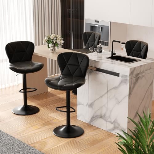 Black Adjustable Swivel Bar Stools for Kitchen Island, Set of 4
