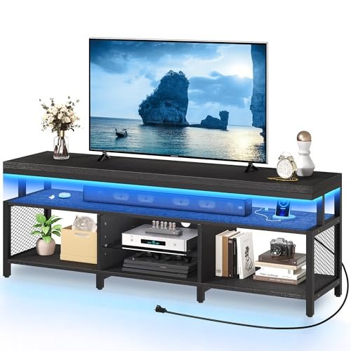 Modern Industrial LED TV Stand for 65/70 inch with Power Outlets