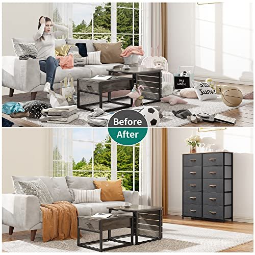 Sturdy Steel Frame Fabric Dresser with 10 Drawers for Living Room & Closets