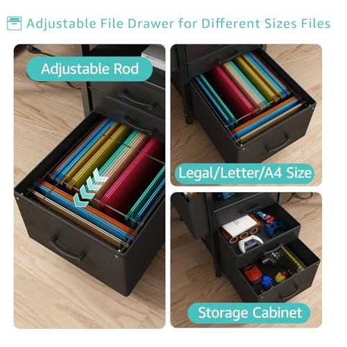 Lufeiya 55 Inch Gaming Desk with LED Lighting, Power Outlets, Storage