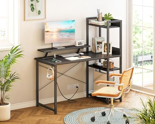 Reversible Gaming Desk with Power Outlets, 40-Inch Small Spaceputer Desk