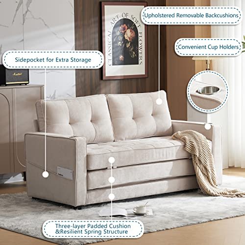 VINGLI Beige 64W 84L Full Size Futon Sofa Bed