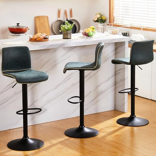 Teal Swivel Bar Stools - Adjustable Counter Height with Back for Kitchen Island