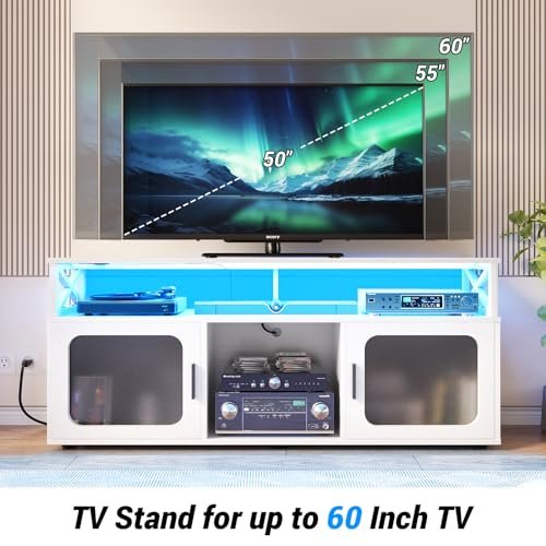 Heaplus 55-60 Inch TV Stand with LED Light & Charging Ports