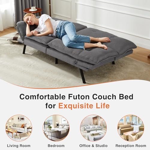 Grey Convertible Sofa Bed with Memory Foam for Home and Office