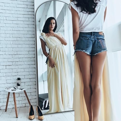 Wooden Thin Frame Full-Length Mirror with Stand for Bedroom