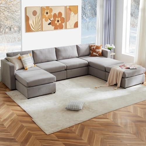 Superone 7-Seat U-Shaped Fabric Sectional Sofa