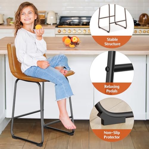 Modern Brown 26 PU Leather Bar Stools for Kitchen Island (Set of 4)