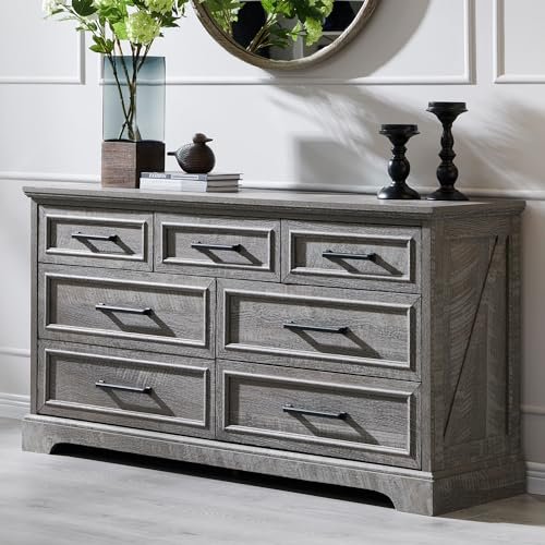 Grey Farmhouse 7-Drawer Dresser & TV Stand