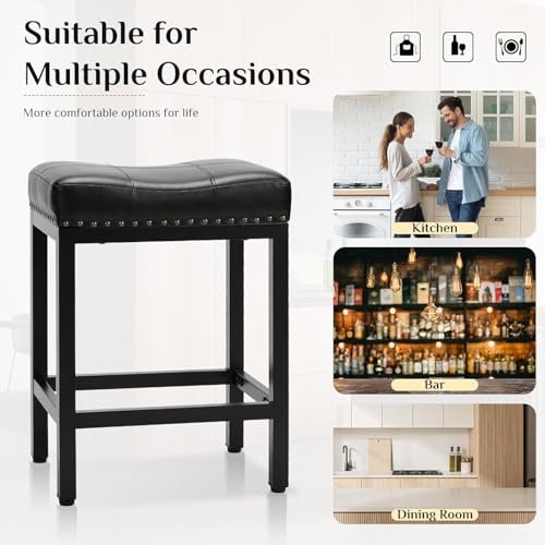 Modern Black Upholstered Bar Stools Set of 4 for Kitchen Island