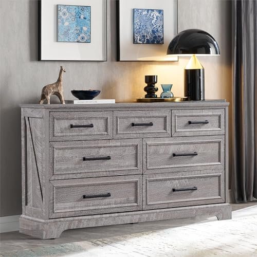 Grey Farmhouse 7-Drawer Dresser & TV Stand