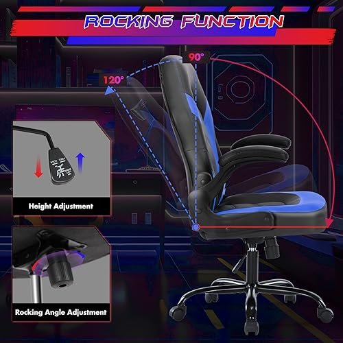 Ergonomic Black Blue Swivel Chair for Gamers, Adults & Kids