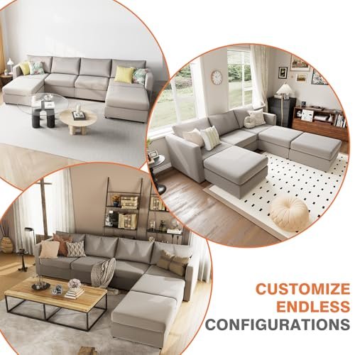 Superone U-Shaped Modular Sectional Couch, 6 Seater Living Room Sofa with Double Chaise