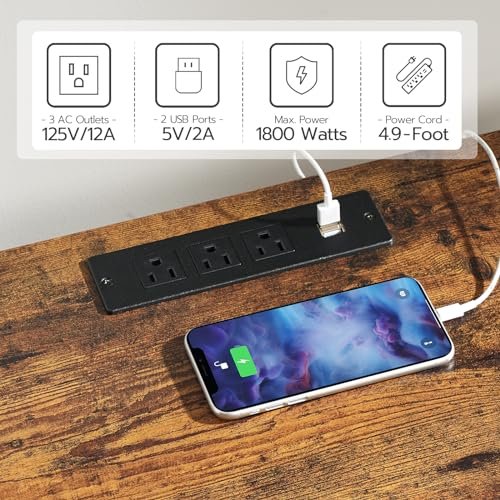 Rustic Brown & Black 65" TV Stand with Charging Station