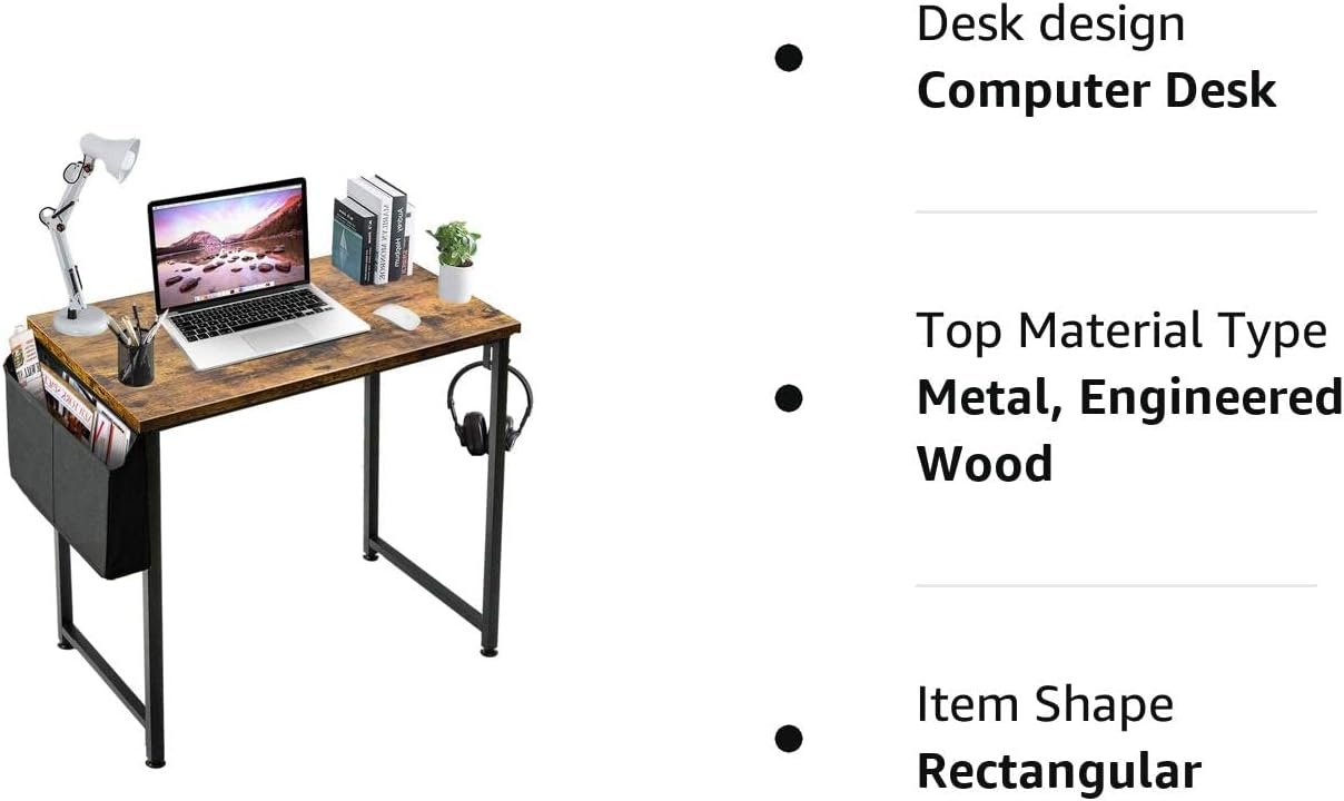Lufeiya Small Rustic Desk with Storage for Home Office